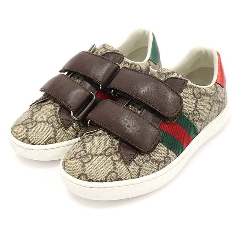Gucci Boys Logo Print Leather Athletic Sneakers Brown Red EU 29 US 12